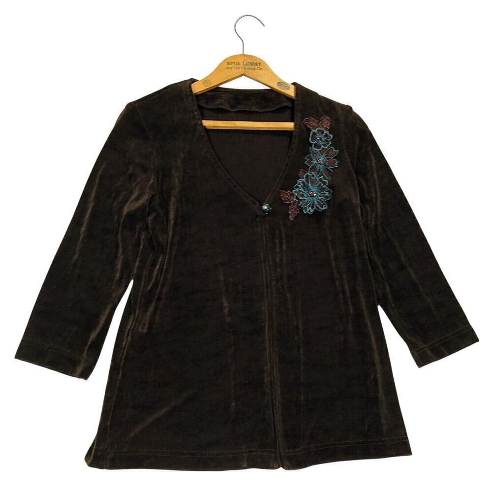 Y2K Slinky Cardigan Size S M Brown Embellished Whimsical Whimsygoth Fairycore